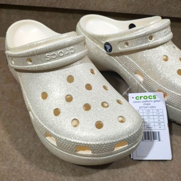 CROCS Shoes - Crocs Women's Classic Platform Glitter Chalk Ivory Clog